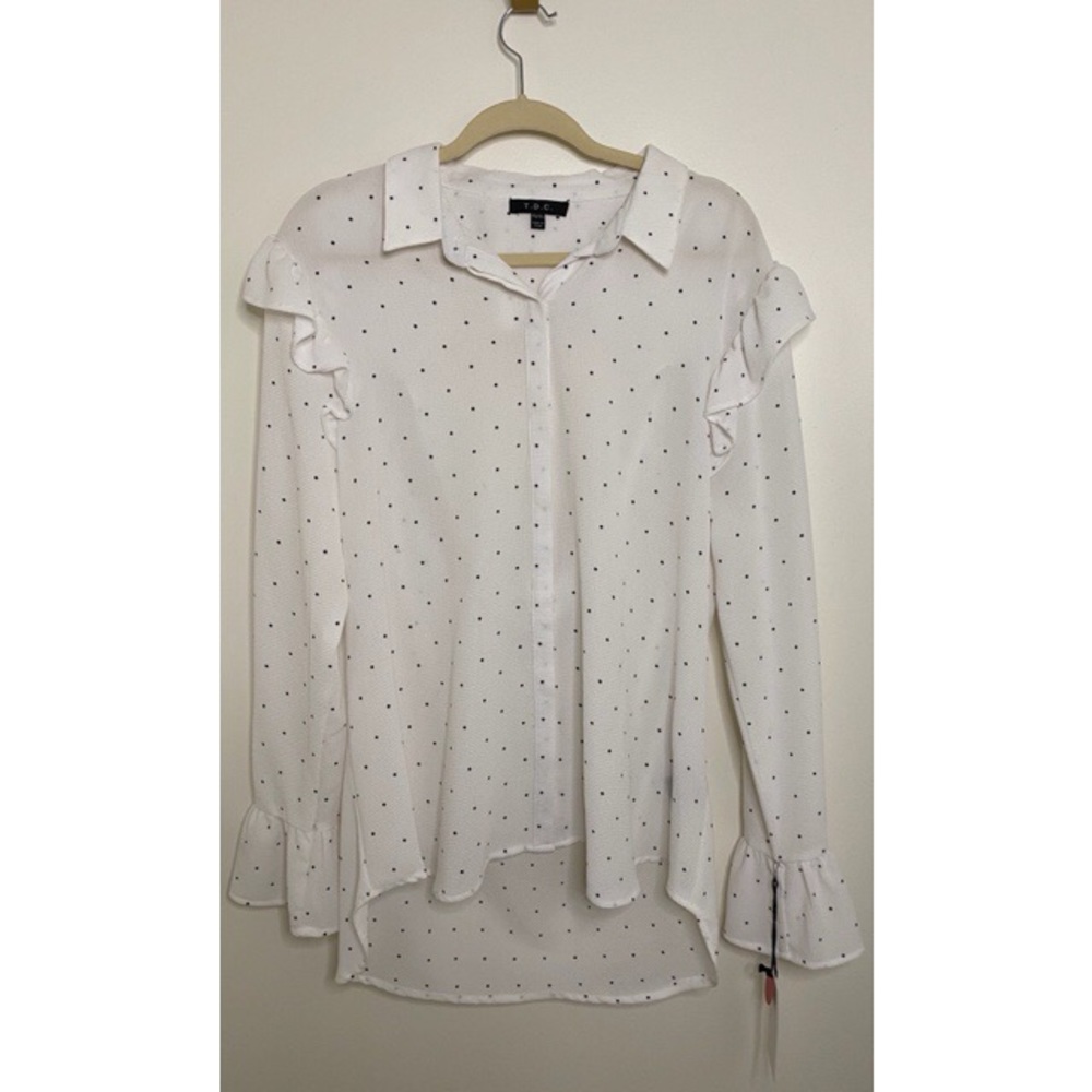 NWT T.D.C White and Black Polka Dot Blouse XXL
